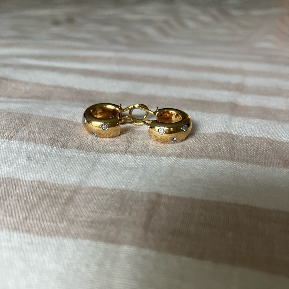 Tiffany & Co Etoile 18k yellow gold and platinum diamond huggies - vintage